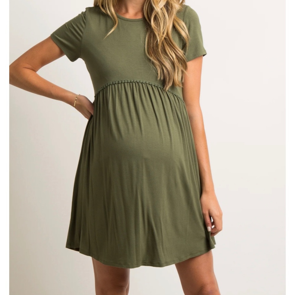 Pinkblush Olive Solid Crochet Trim Maternity Shif… - image 1